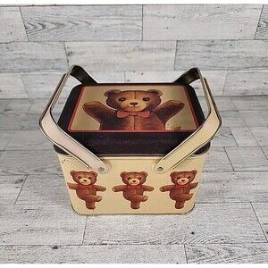 Vintage 1983 Teddy Bear Tin Lunch Box Chein Industries 6'' BRISTOL WARE USA